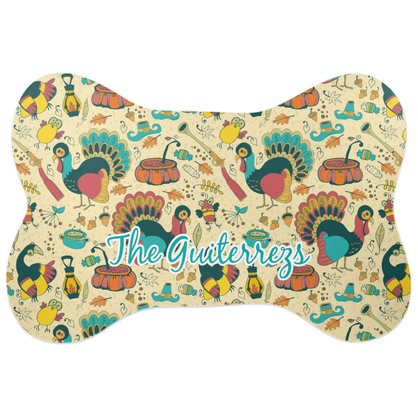 Custom Old Fashioned Thanksgiving Bone Shaped Dog Food Mat (Large) (Personalized)