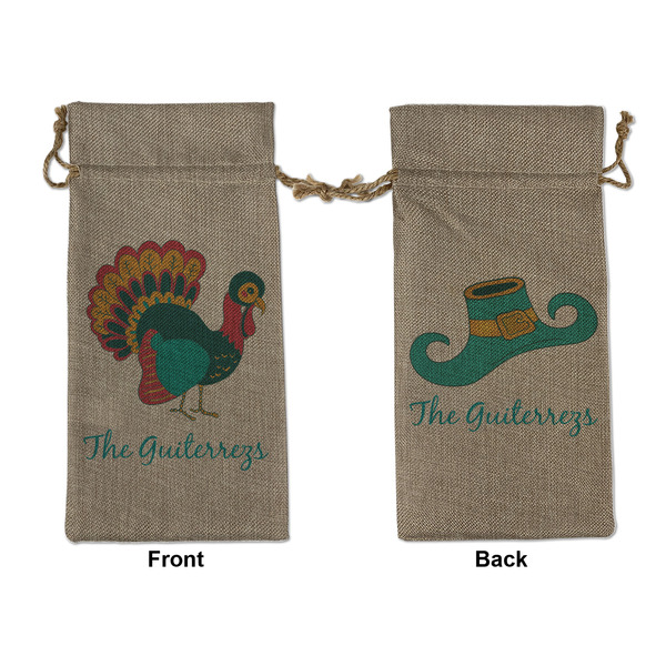 Custom Old Fashioned Thanksgiving Large Burlap Gift Bag - Front & Back (Personalized)