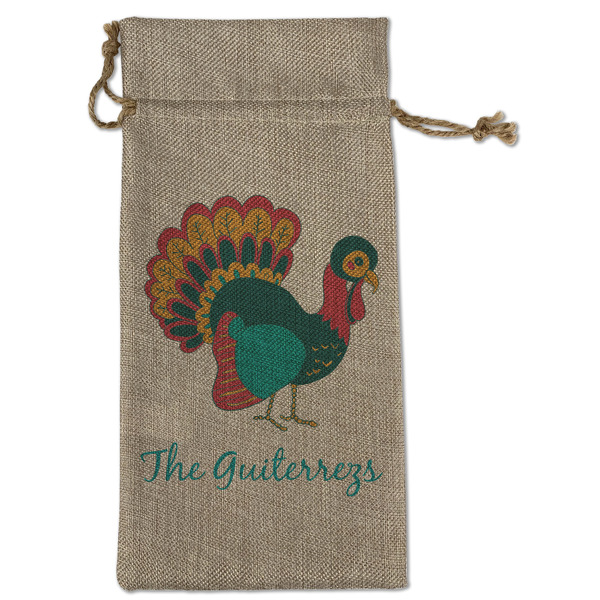Custom Old Fashioned Thanksgiving Large Burlap Gift Bag - Front (Personalized)