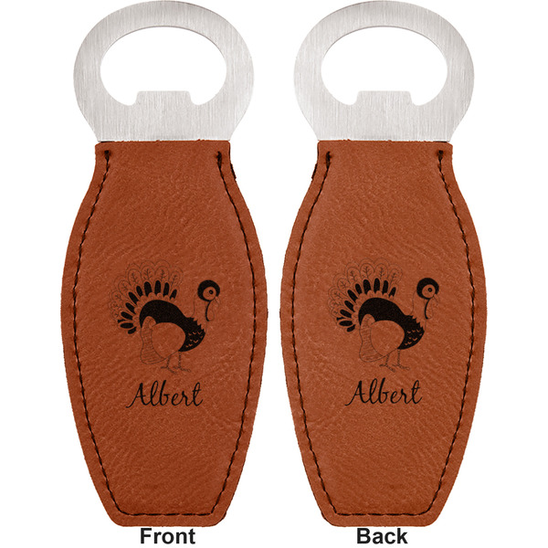 Old Fashioned Thanksgiving Leather Bar Bottle Opener - Front and Back (double sided)
