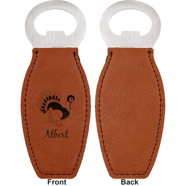 Old Fashioned Thanksgiving Leather Bar Bottle Opener - Front and Back (single sided)