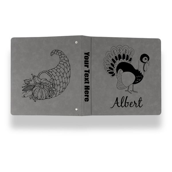 Old Fashioned Thanksgiving Leather Binder - 1" - Grey - Back Spine Front View