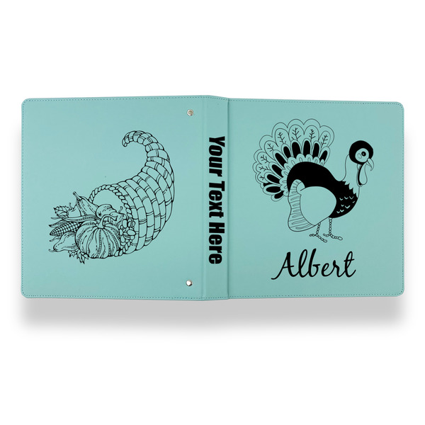 Old Fashioned Thanksgiving Leather Binder - 1" - Teal - Back Spine Front View