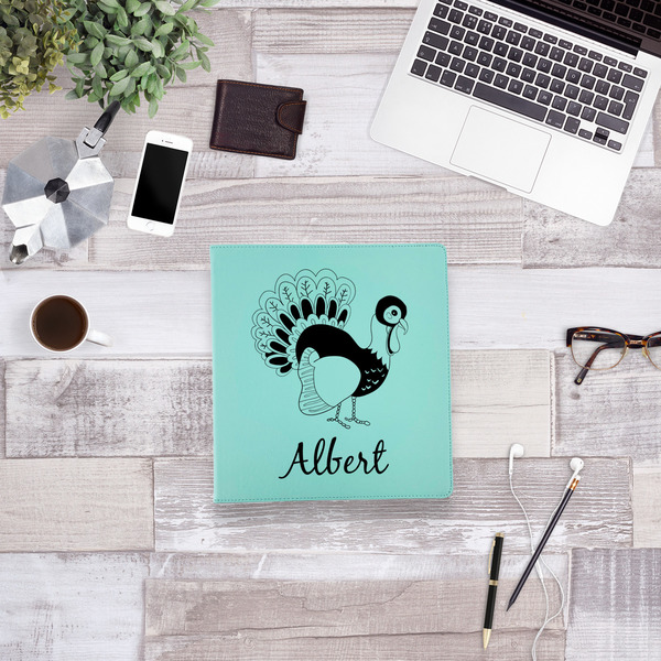 Old Fashioned Thanksgiving Leather Binder - 1" - Teal - Lifestyle View