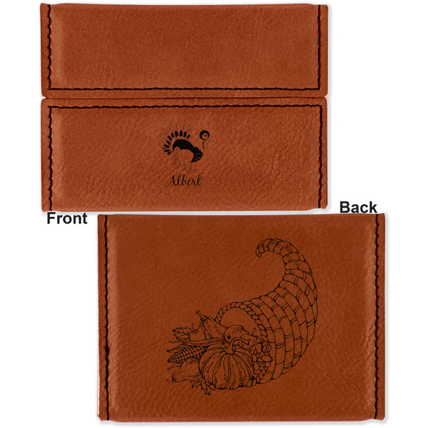 Old Fashioned Thanksgiving Leather Business Card Holder - Front Back