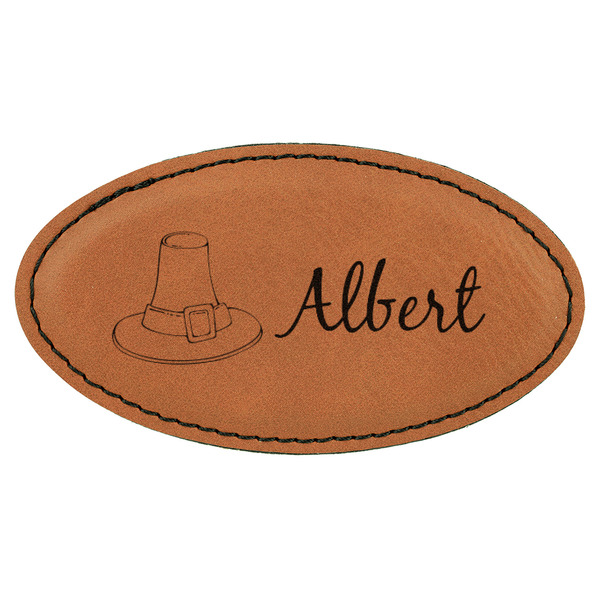 Custom Old Fashioned Thanksgiving Leatherette Oval Name Badge with Magnet (Personalized)