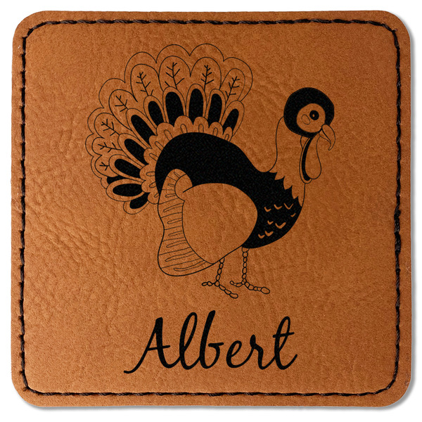 Custom Old Fashioned Thanksgiving Faux Leather Iron On Patch - Square (Personalized)
