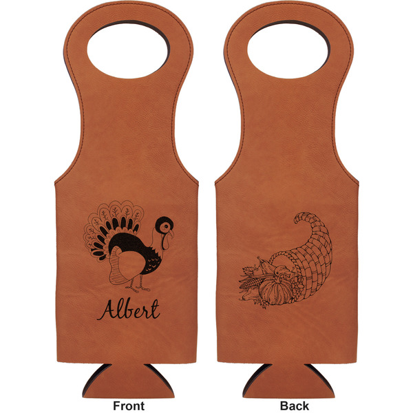 Old Fashioned Thanksgiving Leatherette Wine Tote Double Sided - Front and Back