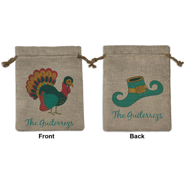 Custom Old Fashioned Thanksgiving Medium Burlap Gift Bag - Front & Back (Personalized)