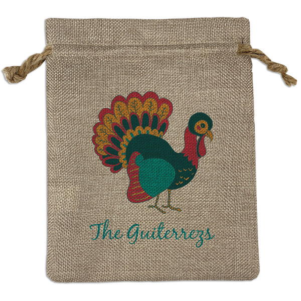 Custom Old Fashioned Thanksgiving Medium Burlap Gift Bag - Front (Personalized)