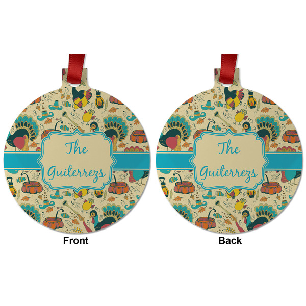 Old Fashioned Thanksgiving Metal Ball Ornament - Front and Back