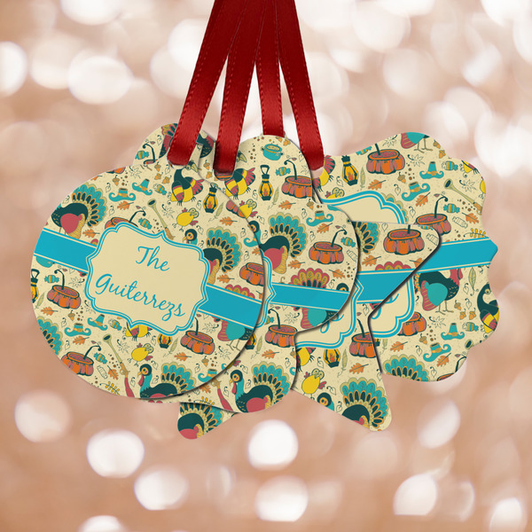 Custom Old Fashioned Thanksgiving Metal Ornaments - Double Sided w/ Name or Text