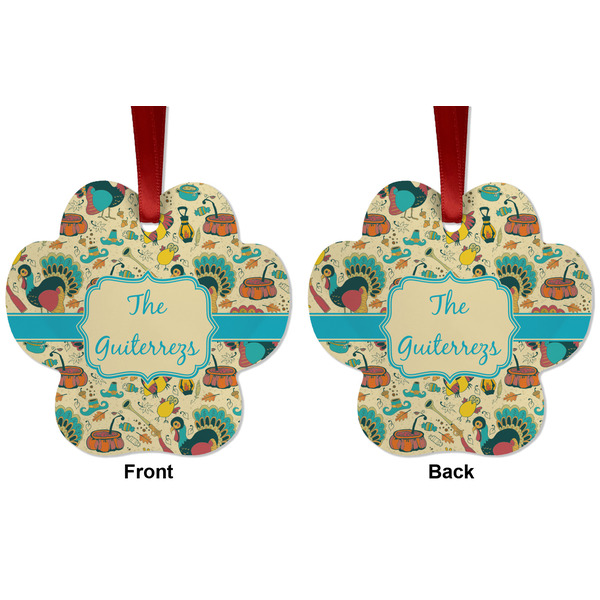 Old Fashioned Thanksgiving Metal Paw Ornament - Front and Back