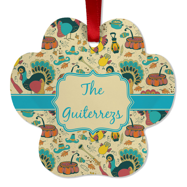 Custom Old Fashioned Thanksgiving Metal Paw Ornament - Double Sided w/ Name or Text