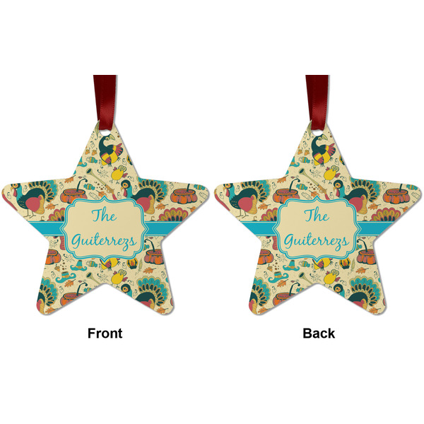 Old Fashioned Thanksgiving Metal Star Ornament - Front and Back