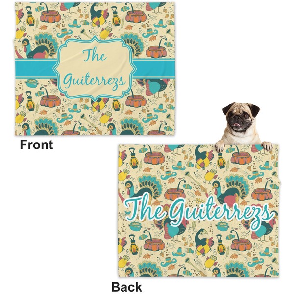 Old Fashioned Thanksgiving Microfleece Dog Blanket - Large- Front & Back