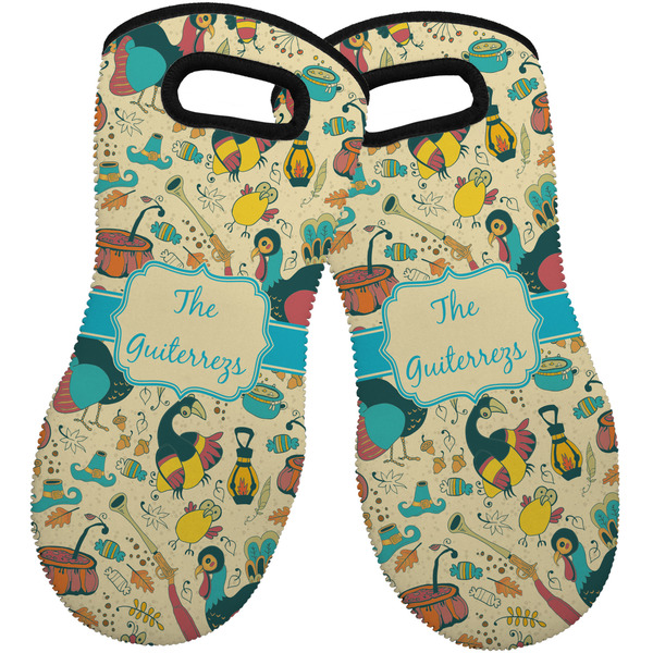 Old Fashioned Thanksgiving Neoprene Oven Mitt -Set of 2 - Front