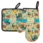 Old Fashioned Thanksgiving Left Oven Mitt & Pot Holder Set w/ Name or Text