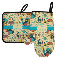 Old Fashioned Thanksgiving Left Oven Mitt & Pot Holder Set w/ Name or Text