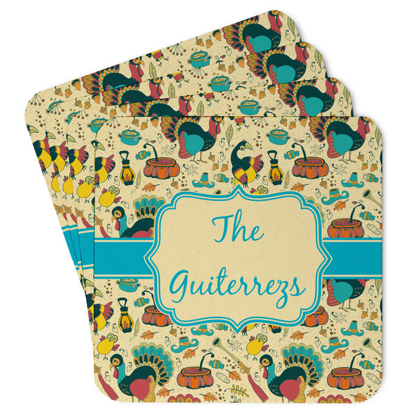 Custom Old Fashioned Thanksgiving Paper Coasters w/ Name or Text