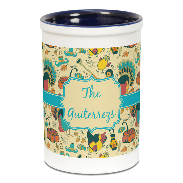 Old Fashioned Thanksgiving Pencil Holder - Blue