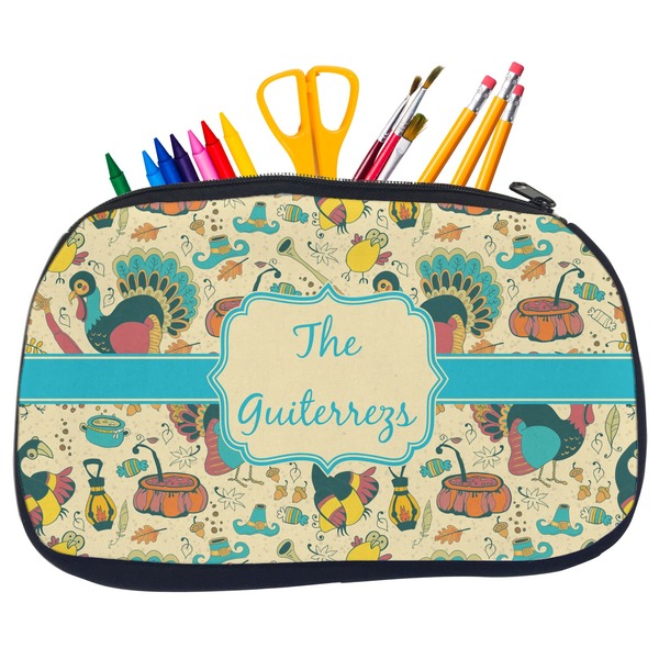 Custom Old Fashioned Thanksgiving Neoprene Pencil Case - Medium w/ Name or Text