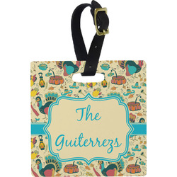 Old Fashioned Thanksgiving Plastic Luggage Tag - Square w/ Name or Text