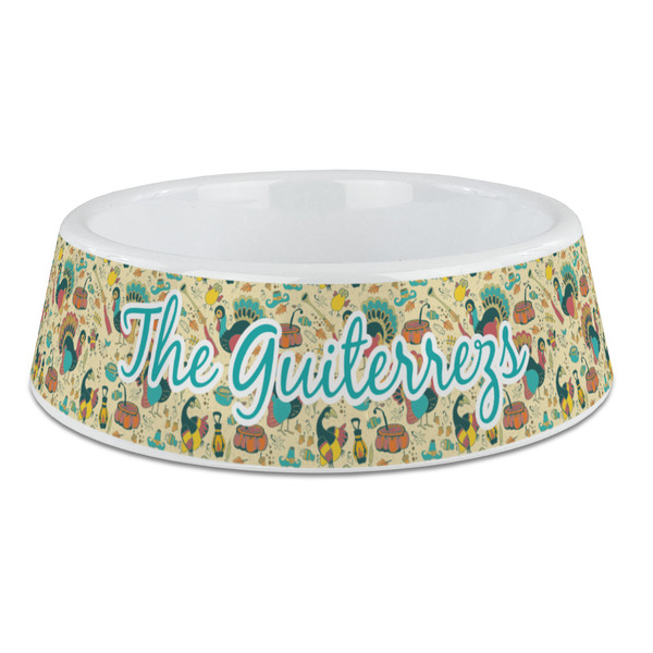 Custom Old Fashioned Thanksgiving Plastic Dog Bowl - Large (Personalized)