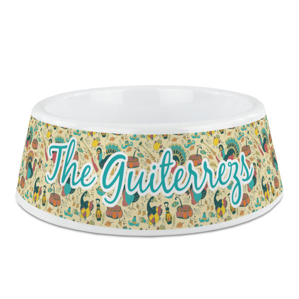Custom Old Fashioned Thanksgiving Plastic Dog Bowl - Medium (Personalized)