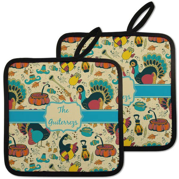 Custom Old Fashioned Thanksgiving Pot Holders - Set of 2 w/ Name or Text