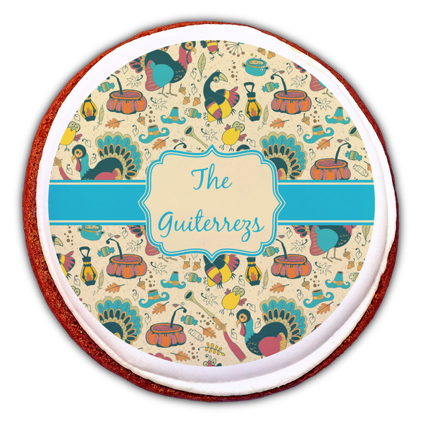 Old Fashioned Thanksgiving Printed Icing Circle - Large - On Cookie