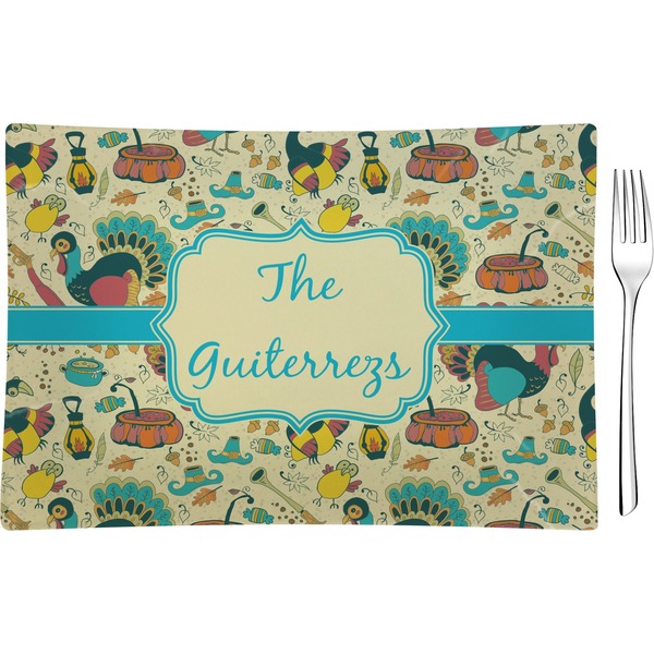 Custom Old Fashioned Thanksgiving Glass Rectangular Appetizer / Dessert Plate (Personalized)