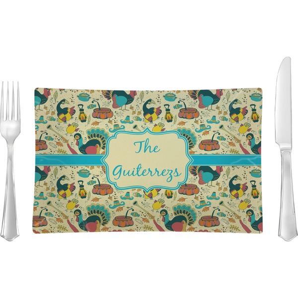 Custom Old Fashioned Thanksgiving Rectangular Glass Lunch / Dinner Plate - Single or Set (Personalized)