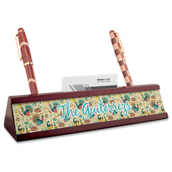 Old Fashioned Thanksgiving Red Mahogany Nameplate with Business Card Holder (Personalized)