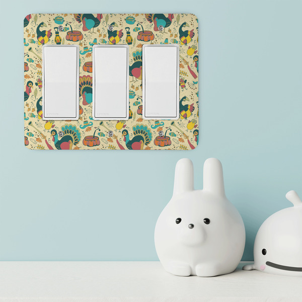 Old Fashioned Thanksgiving Rocker Light Switch Covers - Triple - IN CONTEXT