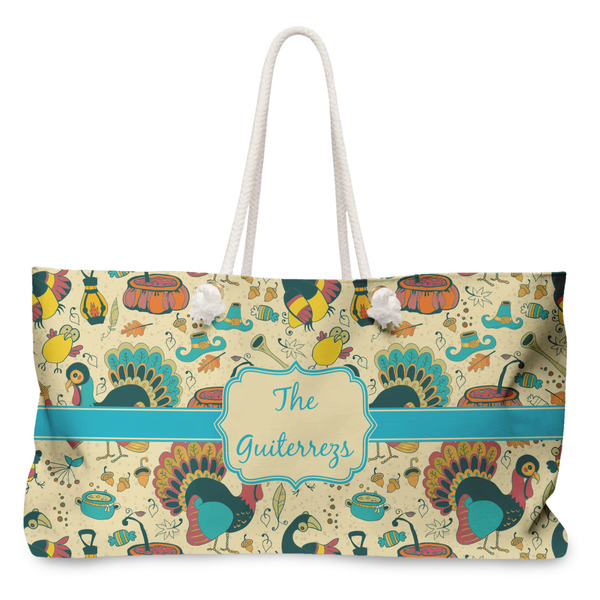 Custom Old Fashioned Thanksgiving Large Tote Bag with Rope Handles (Personalized)