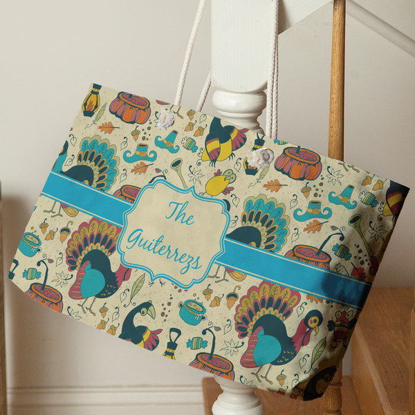 Old Fashioned Thanksgiving Large Rope Tote - Life Style