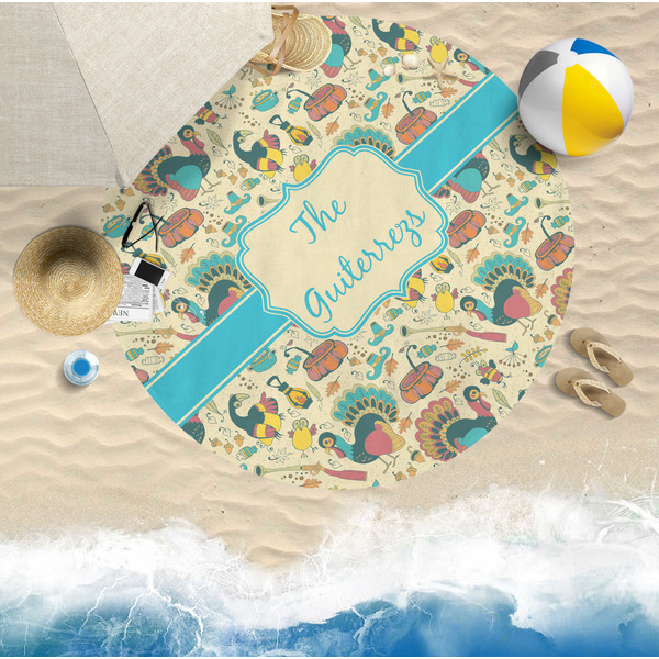 Old Fashioned Thanksgiving Round Beach Towel Lifestyle