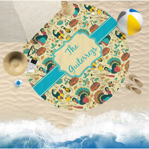 Old Fashioned Thanksgiving Round Beach Towel Lifestyle