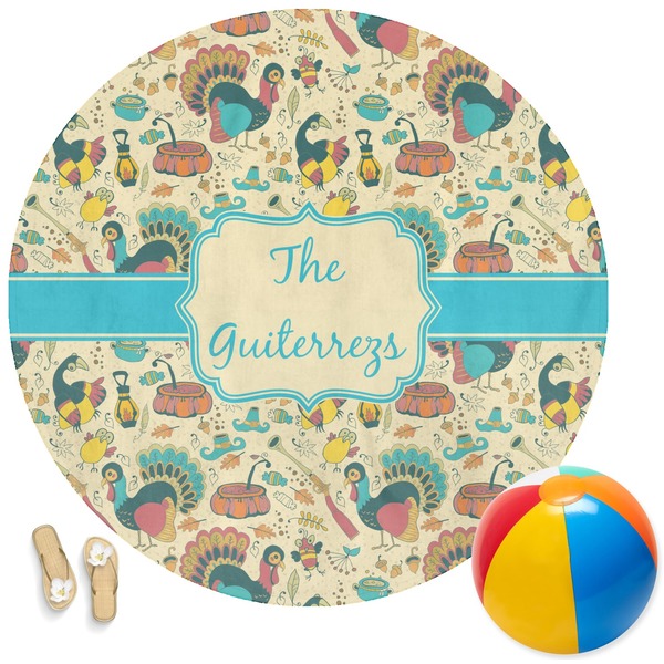 Custom Old Fashioned Thanksgiving Round Beach Towel (Personalized)