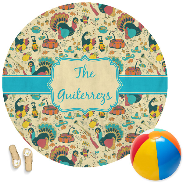 Custom Old Fashioned Thanksgiving Round Beach Towel (Personalized)