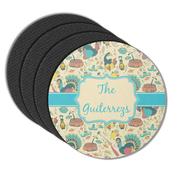 Custom Old Fashioned Thanksgiving Round Rubber Backed Coasters - Set of 4 (Personalized)