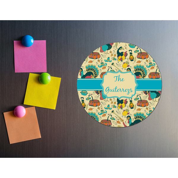 Old Fashioned Thanksgiving Round Fridge Magnet - LIFESTYLE