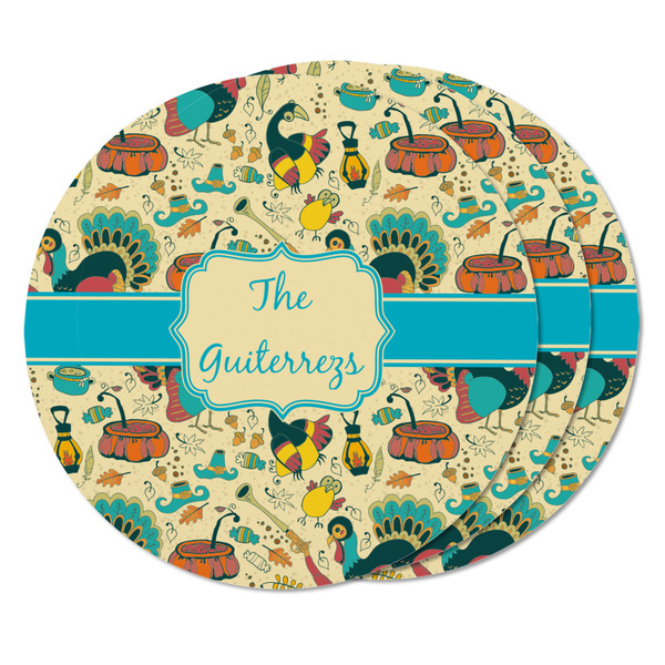 Old Fashioned Thanksgiving Round Fridge Magnet - THREE