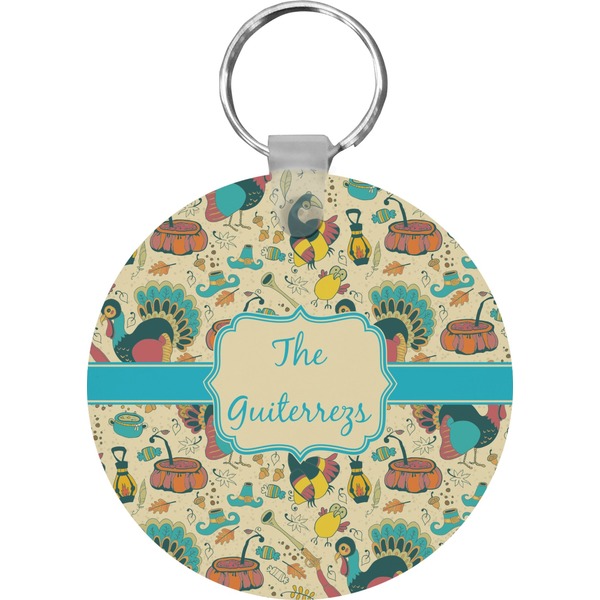 Custom Old Fashioned Thanksgiving Round Plastic Keychain (Personalized)