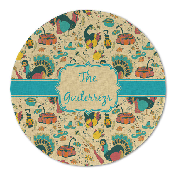 Custom Old Fashioned Thanksgiving Round Linen Placemat - Single Sided (Personalized)
