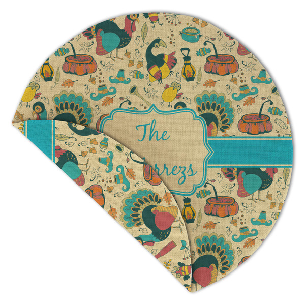 Old Fashioned Thanksgiving Round Linen Placemats - Front (folded corner double sided)