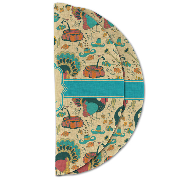 Old Fashioned Thanksgiving Round Linen Placemats - HALF FOLDED (double sided)