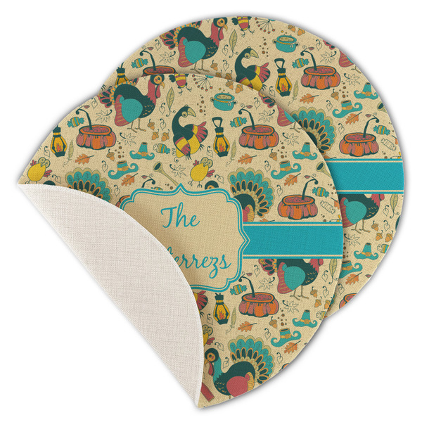 Custom Old Fashioned Thanksgiving Round Linen Placemat - Single Sided - Set of 4 (Personalized)