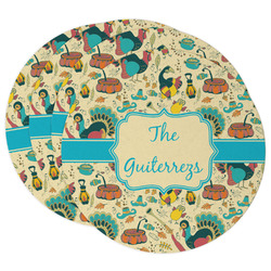 Old Fashioned Thanksgiving Round Paper Coasters w/ Name or Text